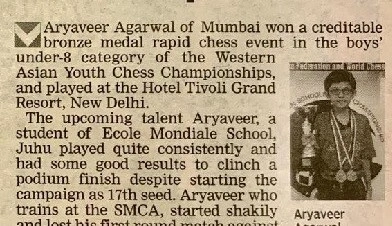 Aaryaveer Agarwal (Grade 3) won a bronze for India