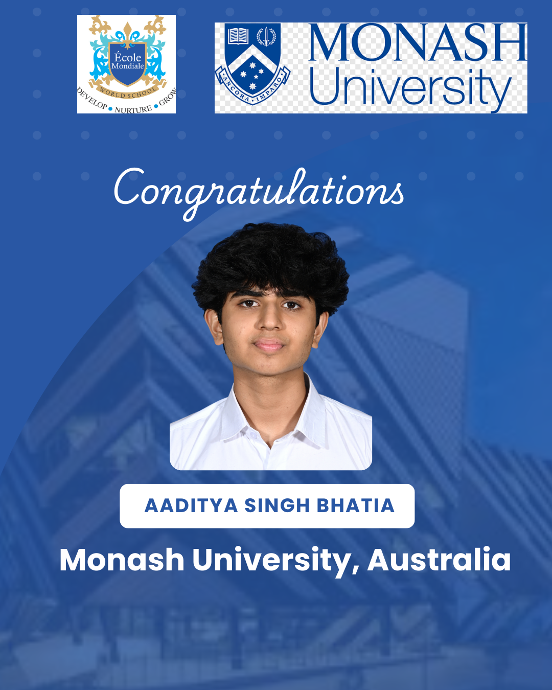 University Acceptances 2026 - Aaditya Singh Bhatia - Monash University