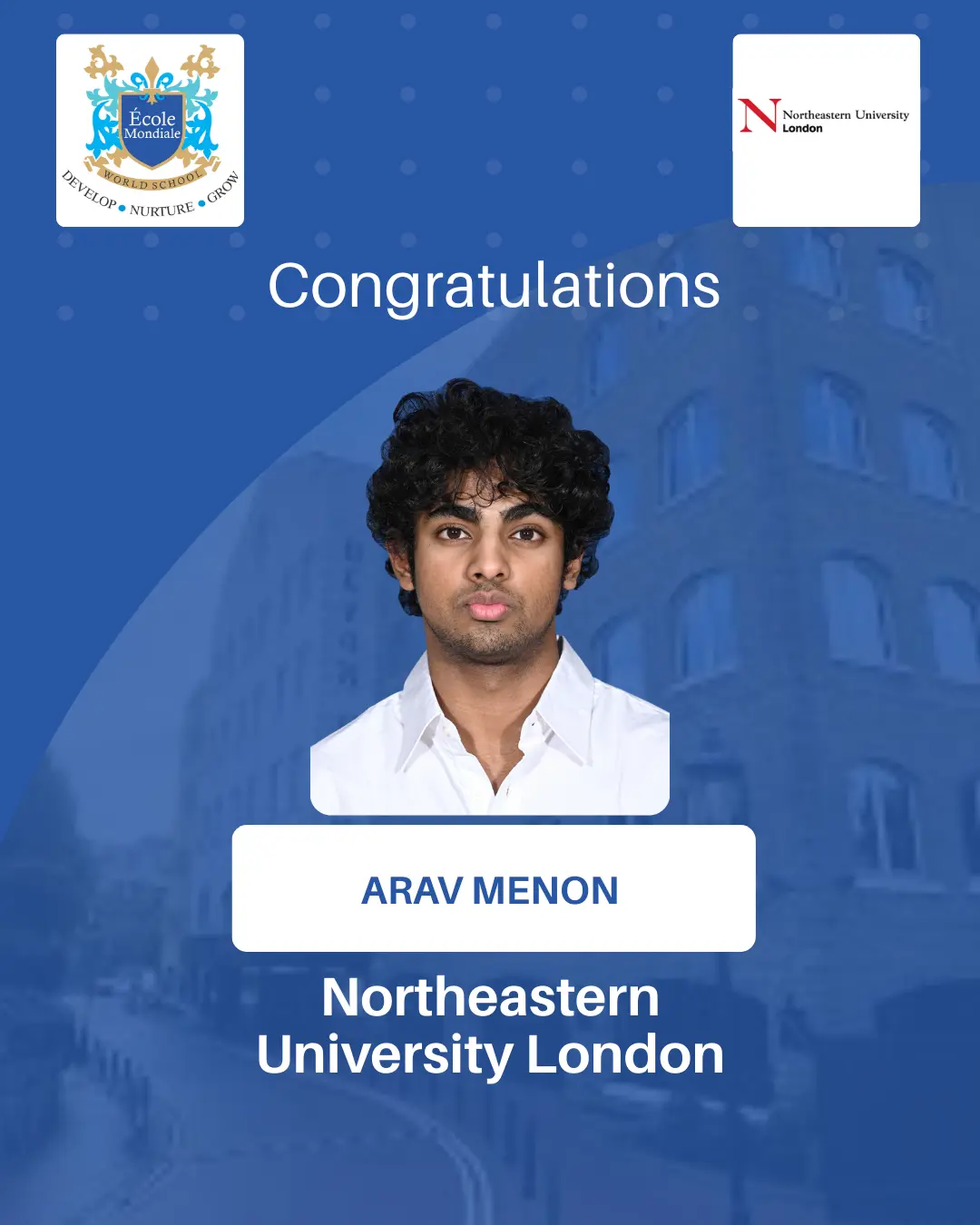 University Acceptances 2026 - Arav Menon - Northeastern University London