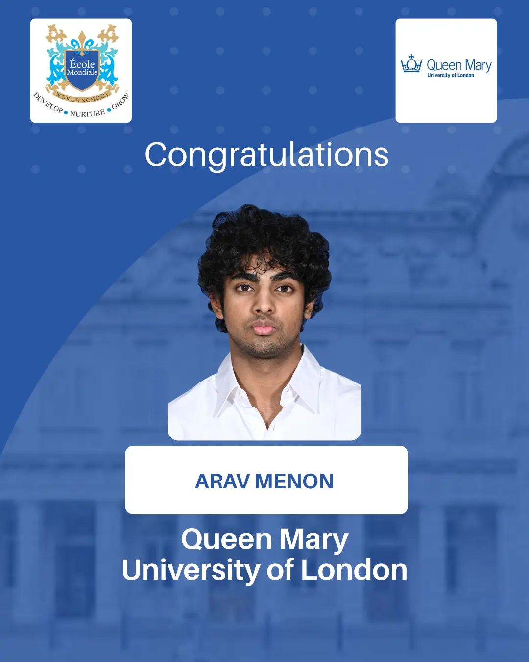 University Acceptances 2026 - Arav Menon - Queen Mary University of London
