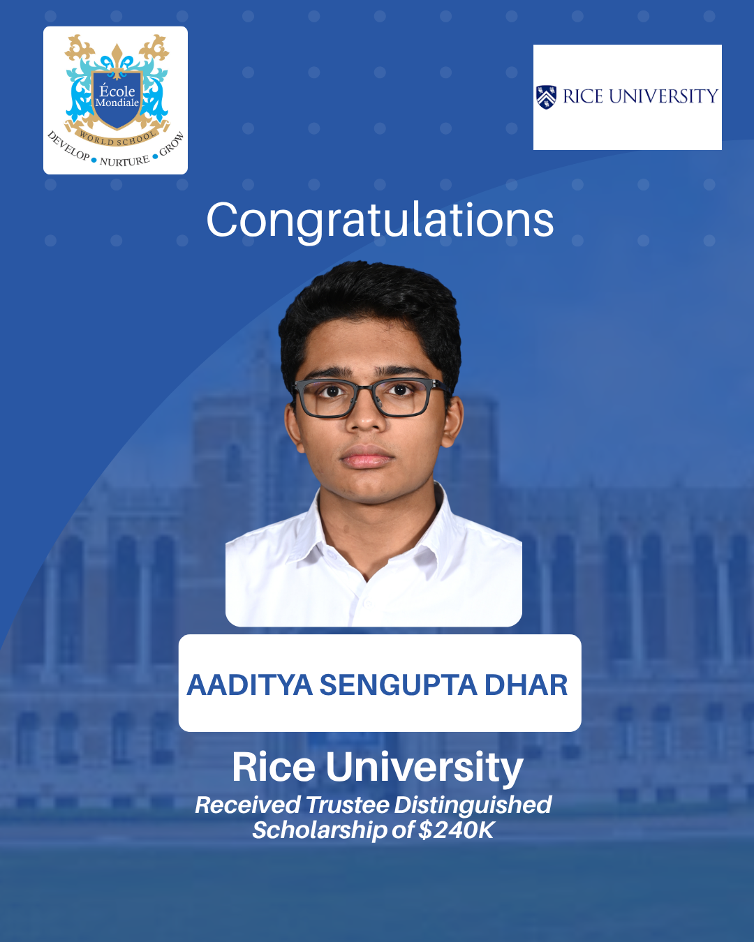 University Acceptances 2026 - Aaditya Sengupta Dhar -  Rice University