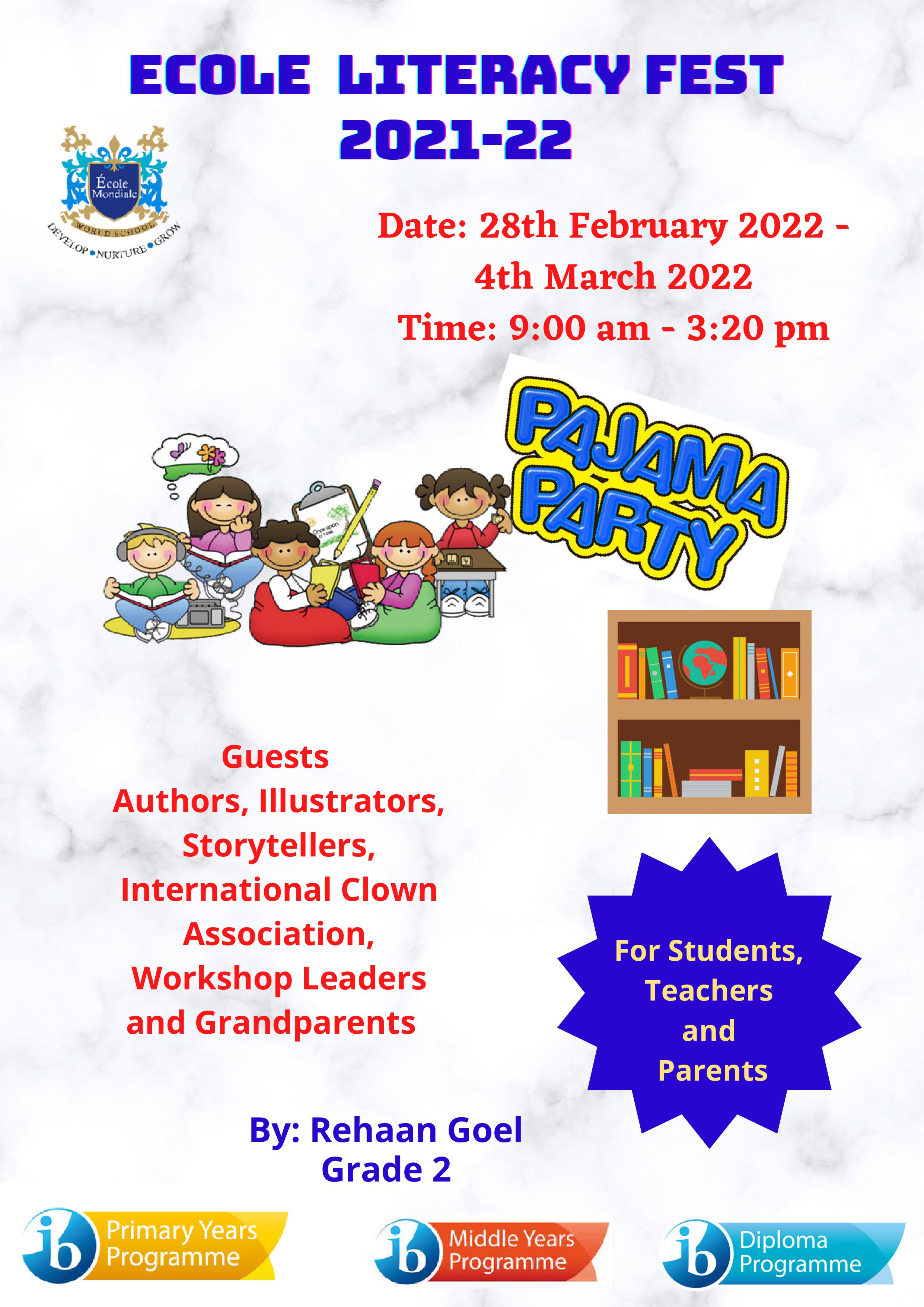 Ecole Literacy Fest.... 28th Feb to 4th March.....