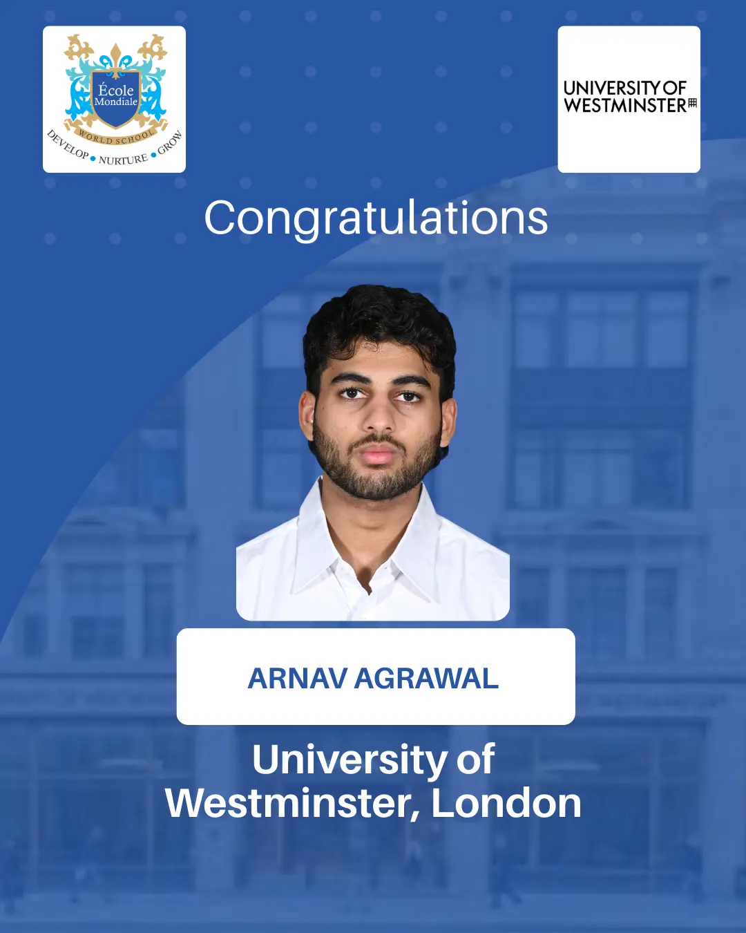 University Acceptances 2026 - Arnav Agrawal - University of Westminster, London