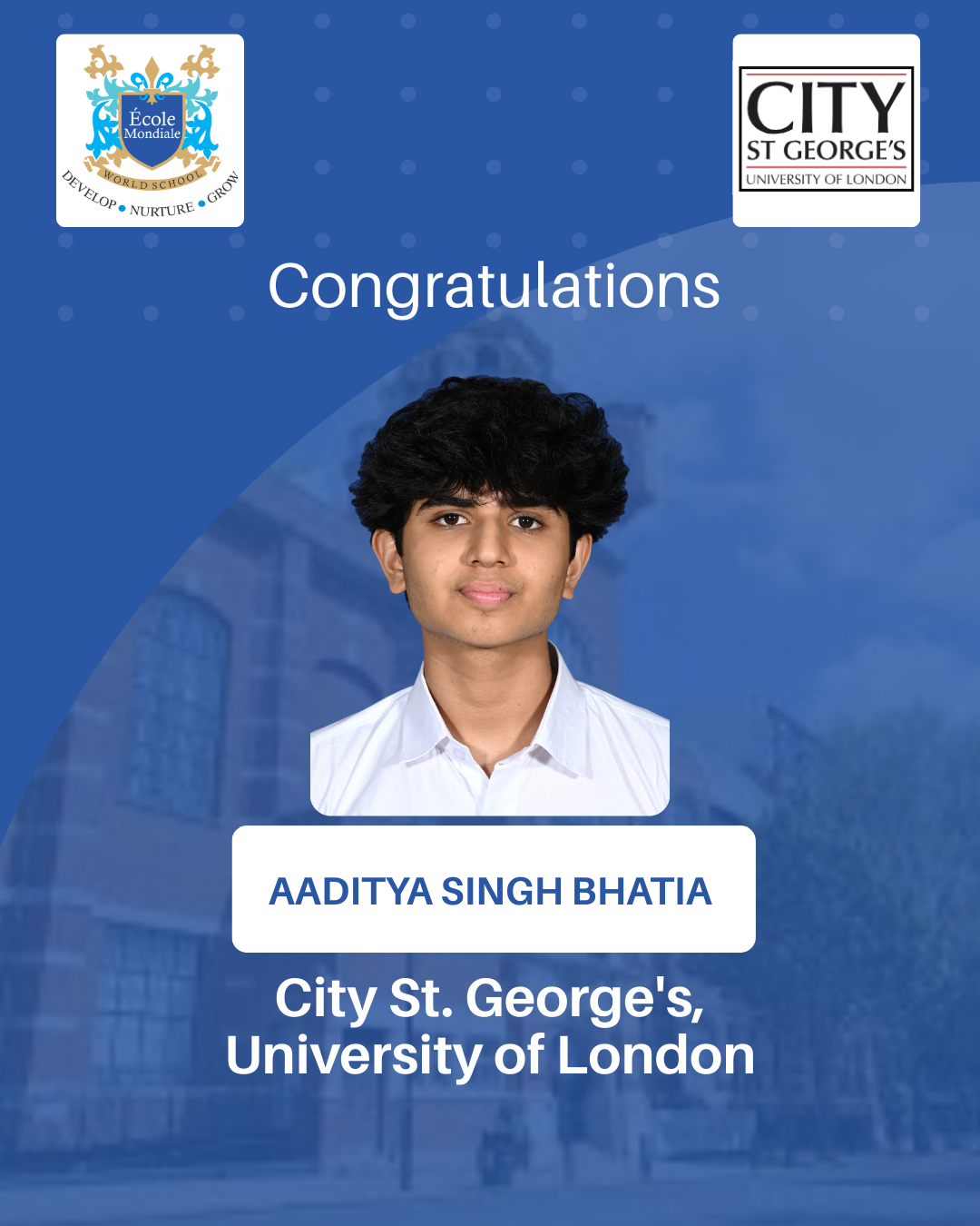 University Acceptances 2026 - Aaditya Singh Bhatia - City St. George's, University of London