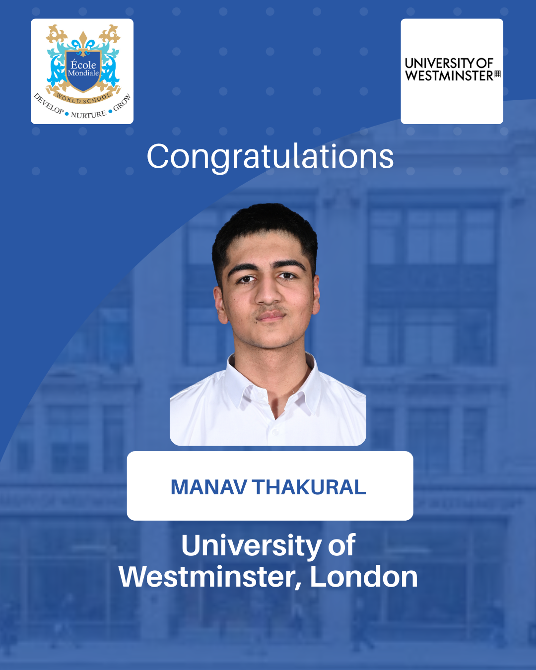 University Acceptances 2026 - Manav Thakural - University of Westminster, London