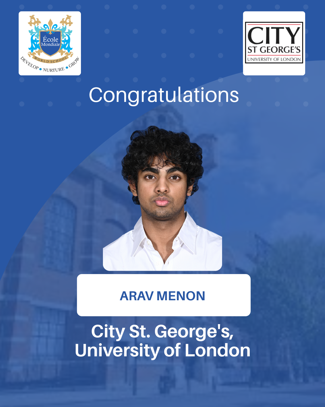 University Acceptances 2026 - Arav Menon - City St. George's, University of London