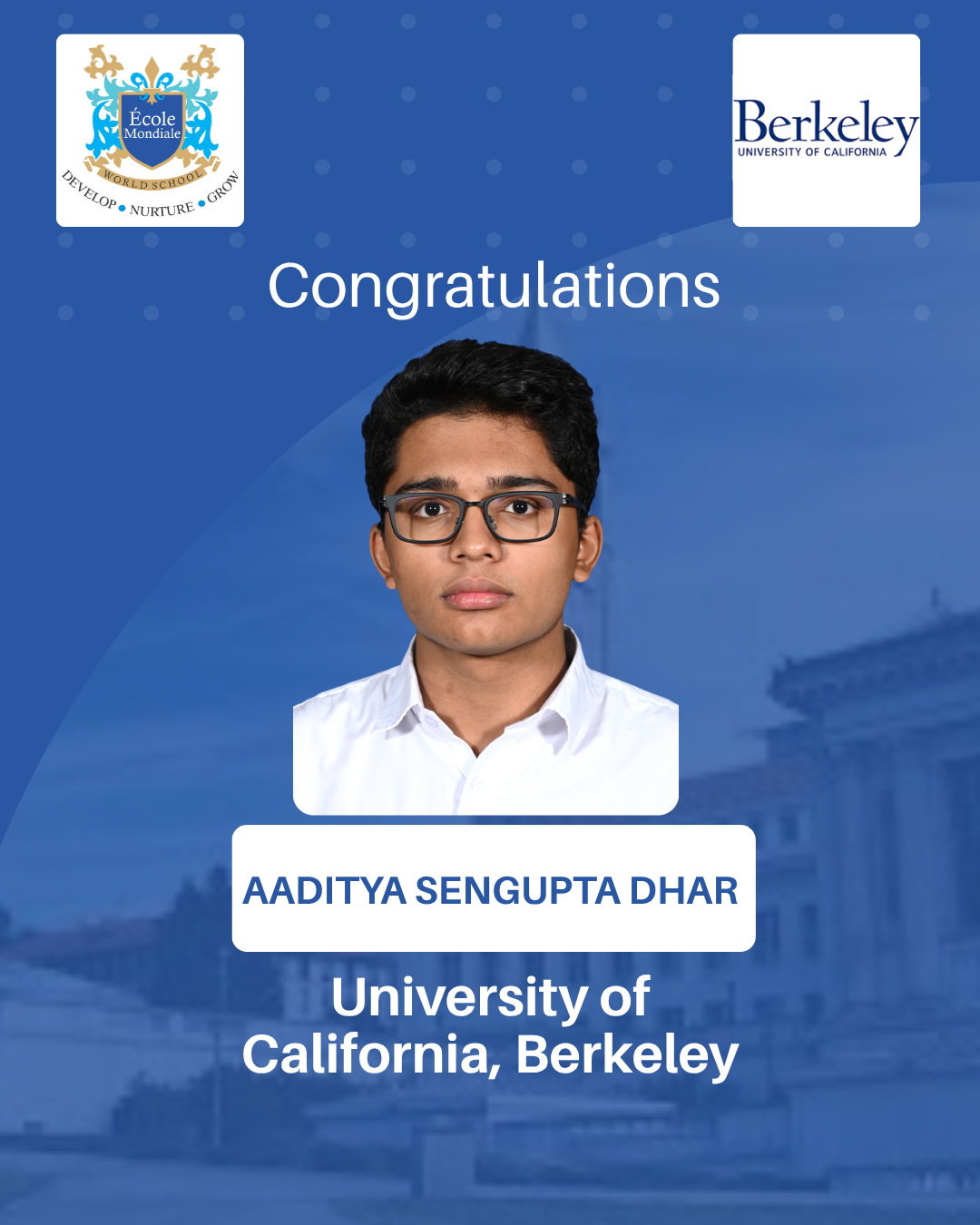 University Acceptances 2026 Aaditya Sengupta Dhar - University of California, Berkeley