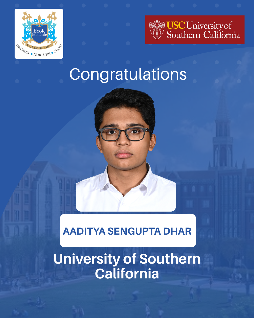 University Acceptances 2026 - Aaditya Sengupta Dhar -  University of Southern California