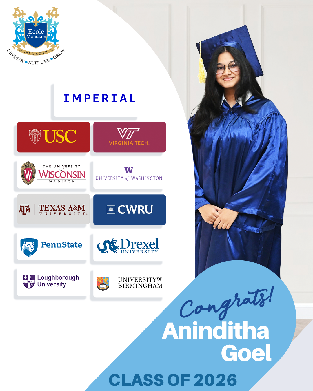 University Acceptances 2026 - Aninditha Goel